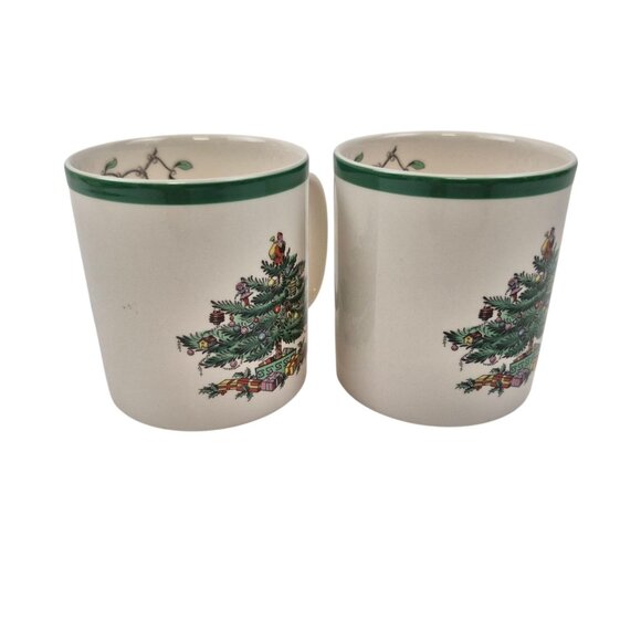 Spode Christmas Tree Mug Set of 2 Green Trim England S3324 Vintage Earthenware - Picture 6 of 10